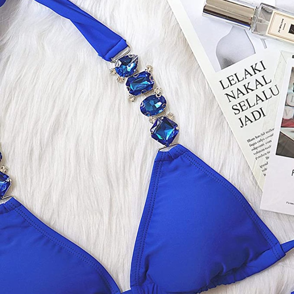 NEW Sparkling Bling Crystal Rhinestone Bikini Swimsuit Beachwear + FREE … - Picture 13 of 16